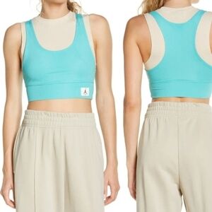 JORDAN ESSENTIAL CROP TOP SIZE XL IN sand drift/ Washed Teal NWT